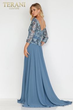 Style 2027M3086 Terani Couture Blue Size 24 Floor Length Straight Dress on Queenly