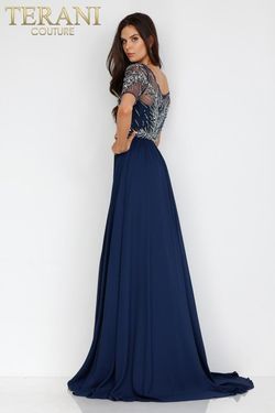 Style 231M0341 Terani Couture Blue Size 6 Tall Height Side slit Dress on Queenly