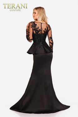 Style 231M0482 Terani Couture Black Tie Size 18 Floor Length Pageant Tall Height Side slit Dress on Queenly