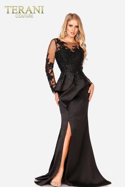 Style 231M0482 Terani Couture Black Size 18 Side slit Dress on Queenly