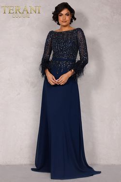 Style 1921M0473 Terani Couture Blue Size 6 Tall Height Straight Dress on Queenly