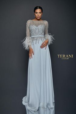 Style 1921M0473 Terani Couture Silver Size 12 Tall Height Pageant Straight Dress on Queenly