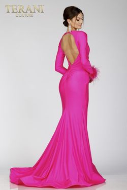 Style 231P0074 Terani Couture Hot Pink Size 16 Floor Length Mermaid Dress on Queenly