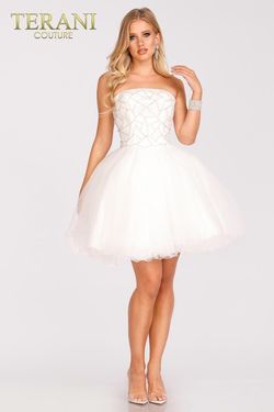 Style 231P0565 Terani Couture White Size 6 Tall Height Prom Midi Cocktail Dress on Queenly
