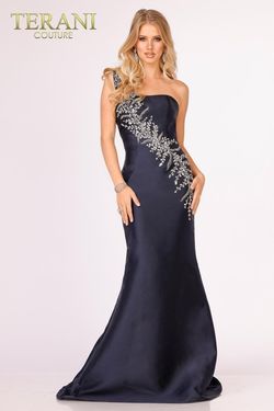 Style 231P0176 Terani Couture Blue Size 16 Military Plus Size Tall Height Navy Mermaid Dress on Queenly