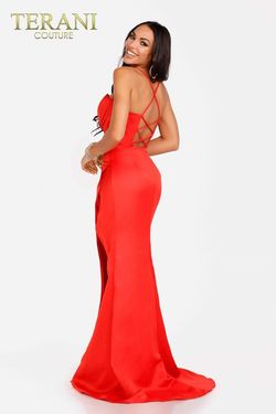 Style 231P0149 Terani Couture Red Size 4 Black Tie Side slit Dress on Queenly