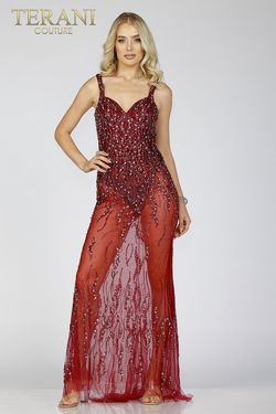 Style 231P0141 Terani Couture Red Size 2 Prom Floor Length Straight Dress on Queenly