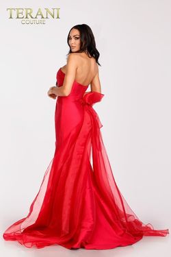 Style 231P0108 Terani Couture Red Size 6 Floor Length Side slit Dress on Queenly