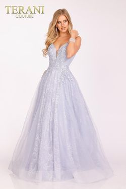 Style 231P0556 Terani Couture Blue Size 8 Floor Length Prom Ball gown on Queenly