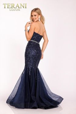 Style 231P0106 Terani Couture Blue Size 2 Tall Height Prom Mermaid Dress on Queenly