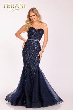 Style 231P0106 Terani Couture Blue Size 2 Floor Length Pageant Mermaid Dress on Queenly