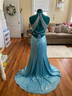 Rachel Allan Blue Size 6 Floor Length Backless Straight Mermaid Dress on Queenly