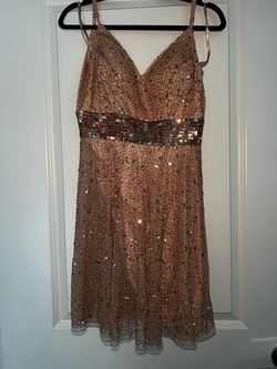 Ashley Lauren Nude Size 6 Rose Gold Pageant Sunday Midi Cocktail Dress on Queenly