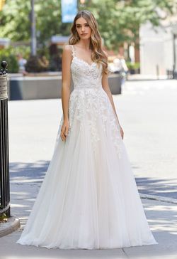 Style 4106 Morilee White Size 8 Lace Floor Length A-line Ball gown on Queenly