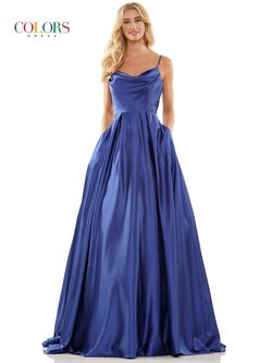 Style G1088 Colors Blue Size 12 Black Tie Pockets Prom Floor Length Ball gown on Queenly