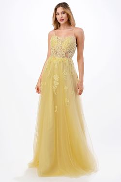 Style CL2657 Coya Yellow Size 6 Tall Height Sheer A-line Dress on Queenly