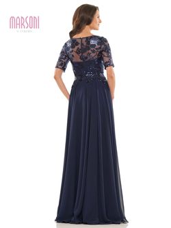 Style M286 Colors Blue Size 6 Military Floor Length Straight Dress on Queenly
