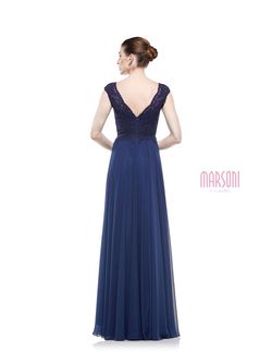 Style M238 Colors Blue Size 10 Military Floor Length Straight Dress on Queenly