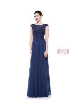 Style M238 Colors Blue Size 10 Military Floor Length Straight Dress on Queenly