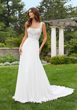 Style 5942 Morilee White Size 6 Square Neck Floor Length Tulle A-line Dress on Queenly