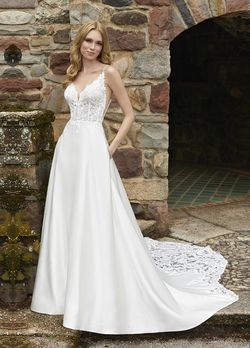 Style 5945 Morilee White Size 12 Shiny Sheer Silk A-line Floor Length Train Dress on Queenly