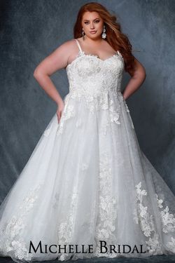 Style MB2205 Sydneys Closet White Size 18 Floor Length Embroidery Ball gown on Queenly