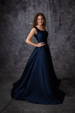 Style 722M Madison James 22 Blue Size 2 A-line Silk Cap Sleeve Ball gown on Queenly