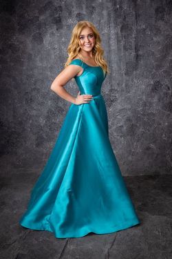Style 722M Madison James 22 Blue Size 4 A-line Silk Cap Sleeve Ball gown on Queenly