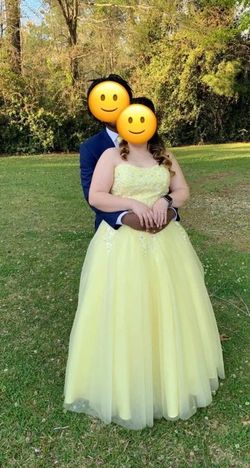 Clarisse Yellow Size 16 Prom Black Tie Strapless Ball gown on Queenly