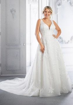 Style 3327 Morilee White Size 24 Sequin Tulle Plus Size Tall Height Ball gown on Queenly