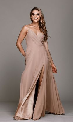 Style 477 Amelia Couture Nude Size 2 Floor Length Side slit Dress on Queenly