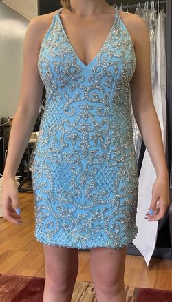 Primavera Blue Size 4 Prom Homecoming Cocktail Dress on Queenly