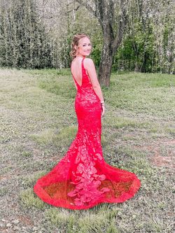 Jovani Bright Red Size 2 Backless Pageant Train Dress on Queenly