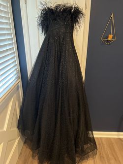 Sherri Hill Black Size 8 Sequined Tall Height Feather Ball gown on Queenly