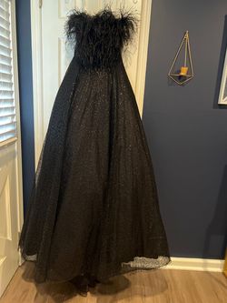 Sherri Hill Black Size 8 Sequined Tall Height Feather Ball gown on Queenly