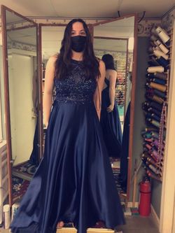 Mori Lee Blue Size 12 Black Tie Prom Floor Length Train Dress on Queenly