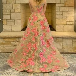 Sherri Hill Pink Size 0 Floral One Shoulder Quinceanera Floor Length Side slit Dress on Queenly