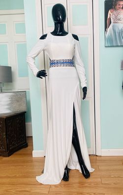 Mac Duggal White Size 4 Floor Length Side Slit A-line Dress on Queenly
