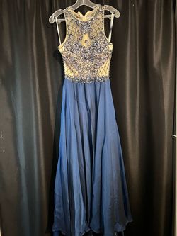 Tiffany Designs Blue Size 6 50 Off Homecoming Navy Floor Length Train Dress on Queenly