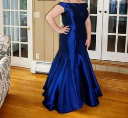 Mac Duggal Blue Size 16 Plus Size Prom Military Mermaid Dress on Queenly