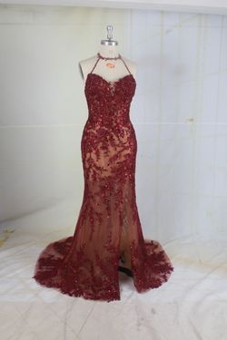 Style #95167 sequin beaded formal evening gown Darius Cordell Red Size 6 Pageant Custom Side slit Dress on Queenly