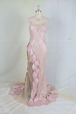 Style #95153 sheer pastel pink sequin beaded formal evening gown Darius Cordell Pink Size 4 Sheer Prom Side slit Dress on Queenly