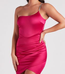 Style 05103-4648 Windsor Pink Size 12 Spaghetti Strap One Shoulder Tall Height Jersey Cocktail Dress on Queenly