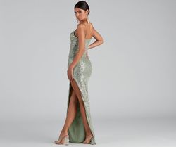 Style 05002-1777 Windsor Green Size 16 Spaghetti Strap Tall Height Jersey Side slit Dress on Queenly