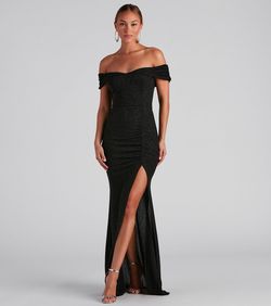 Style 05002-2126 Windsor Black Size 4 Shiny Floor Length Side slit Dress on Queenly