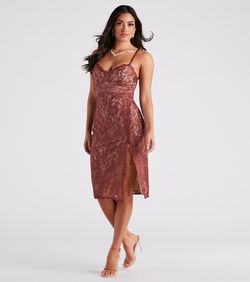Style 05101-1476 Windsor Pink Size 0 Lace A-line V Neck Tall Height Side slit Dress on Queenly