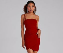 Style 05103-2641 Windsor Red Size 12 Spaghetti Strap Party Plus Size Wedding Guest Straight Dress on Queenly