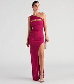 Style 05002-2867 Windsor Pink Size 16 Wedding Guest Shiny Side slit Dress on Queenly