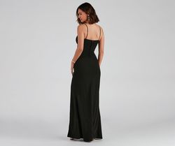 Style 05002-1358 Windsor Black Size 4 Spaghetti Strap Padded Jersey Custom Side slit Dress on Queenly