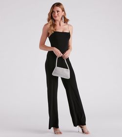 Style 06502-2270 Windsor Black Size 12 Spaghetti Strap Tall Height Midi Jumpsuit Dress on Queenly